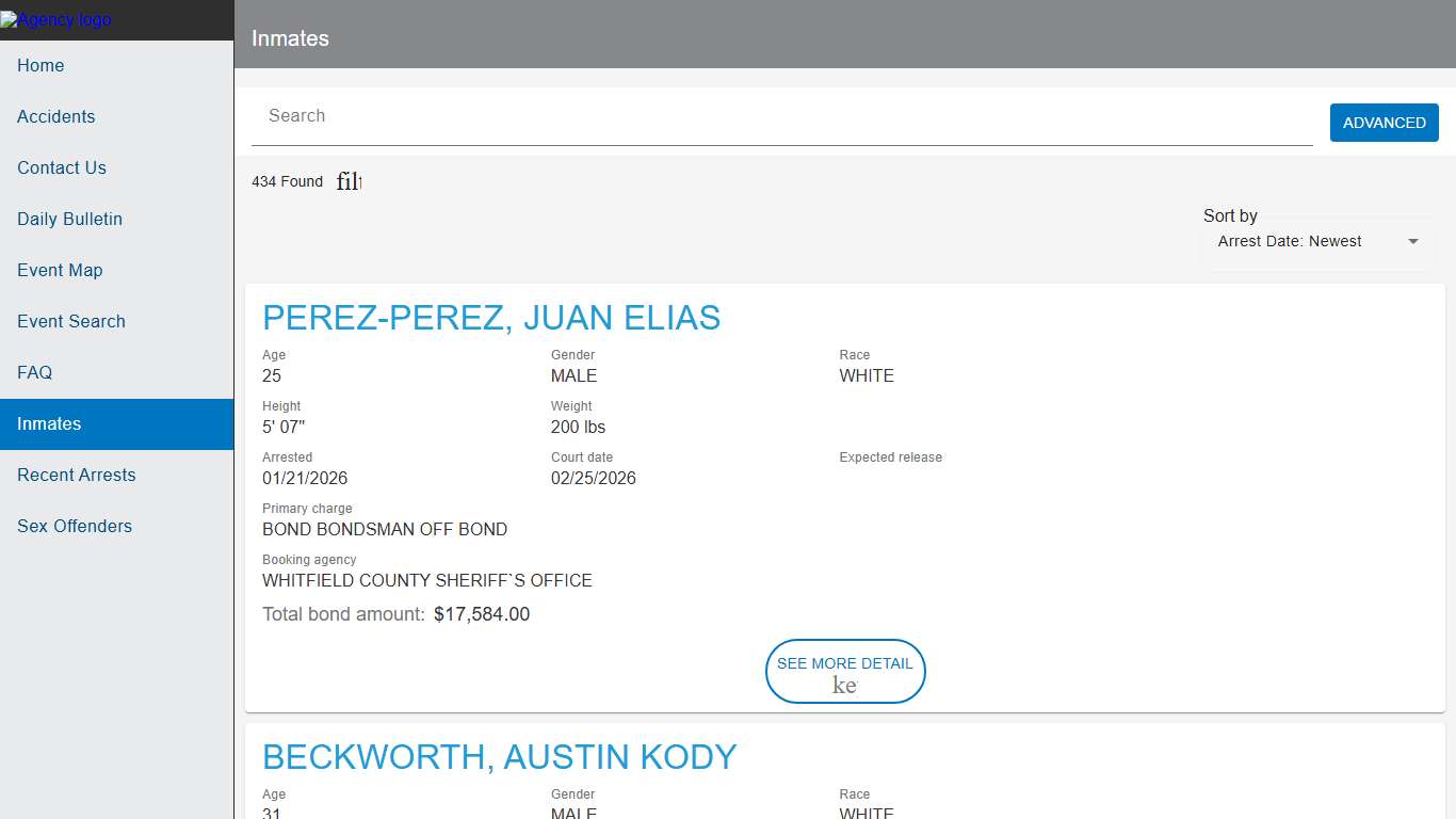 Whitfield County Sheriff's Office, GA | Police to Citizen - Inmates catalog